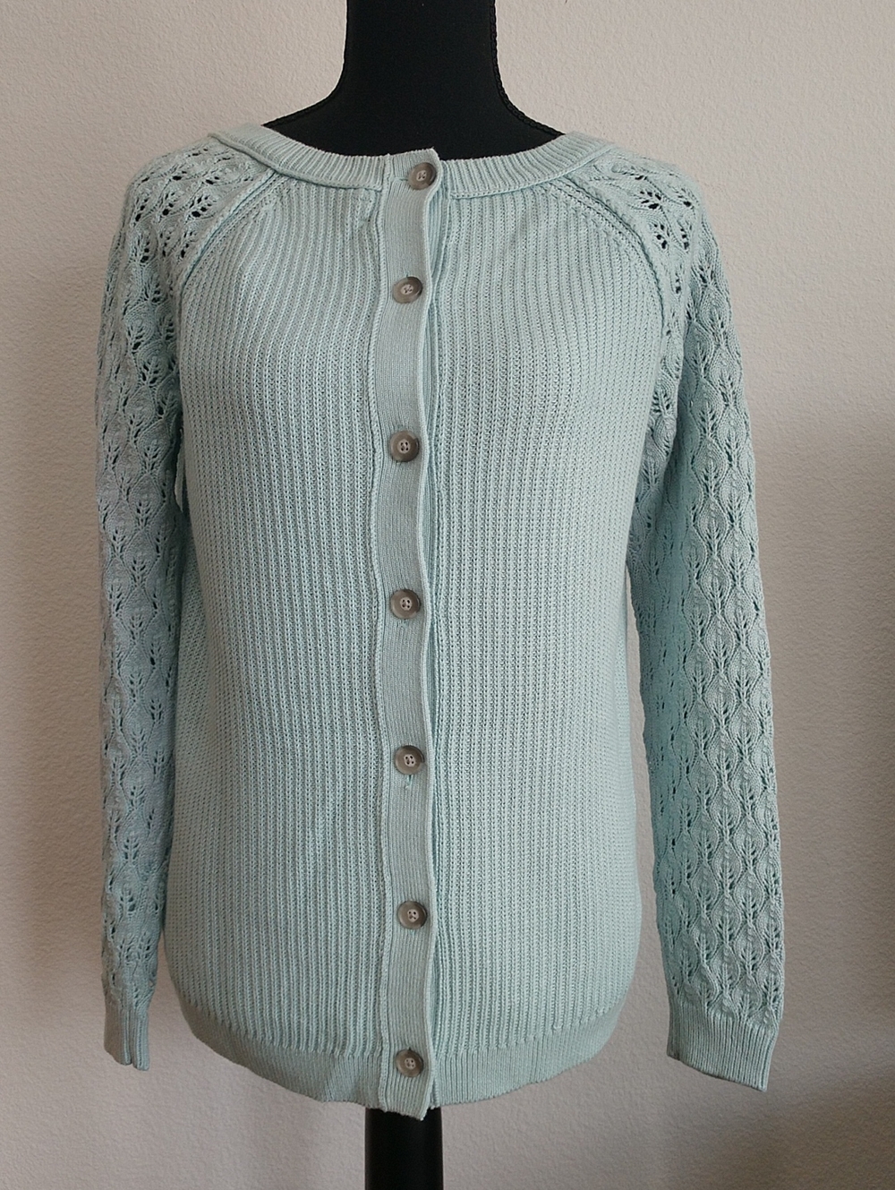 Light Blue Knit Button-Front Cardigan Sweater
